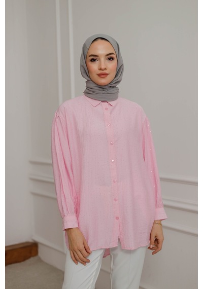 Moonsc Kadın Gömlek Regular Fit Tesettür Pembe