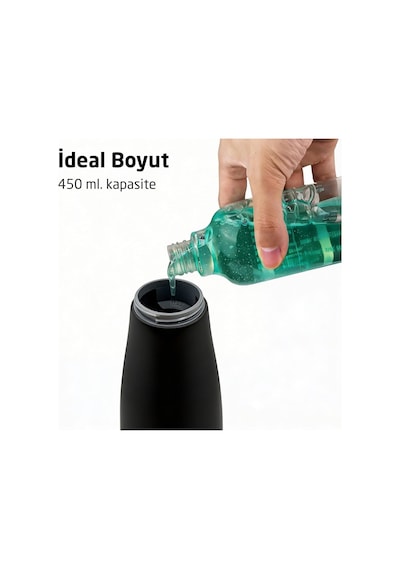 Sense Touch Manuel Pompalı Sıvı Sabunluk Paslanmaz Çelik 450ml Şeffaf Seviye Bölmesi Parm Siyah