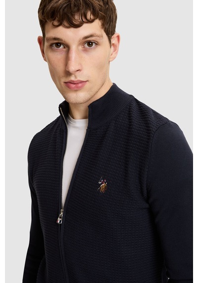 U.S. Polo Assn. Erkek Lacivert Dik Yaka Fermuarlı Slim Fit %100 Pamuk Basic Triko Hırka 50328871-vr033