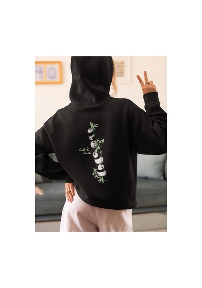 Stil X Sevimli Pandalar Baskılı Kadın Sweatshirt Siyah