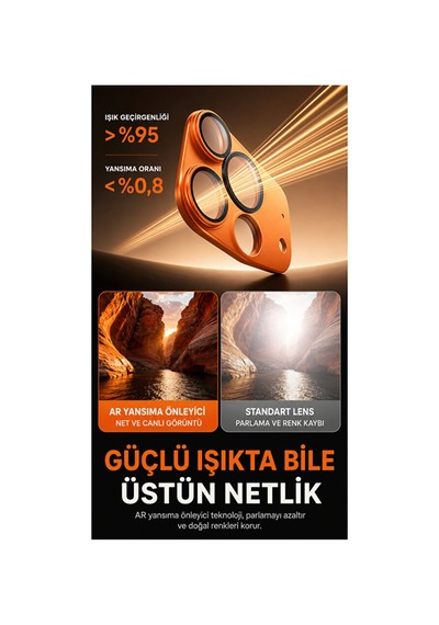 Guztech İphone 17 Pro Uyumlu Tüm Mat Safir Kamera Lens Koruyucu Çizilmez Tam Koruma Kozmik Turuncu