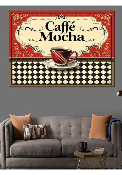 Vintage Caffe Mocha Posteri Dekoratif Kanvas - Mdf Ahşap Tablo