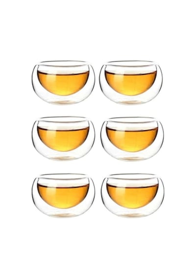 6 Adet Çift Cidarlı Sosluk 50 Ml 6'lı Borosilikat Cam Sos Çerezlik Lokumluk Mini Kase Seti Şeffaf