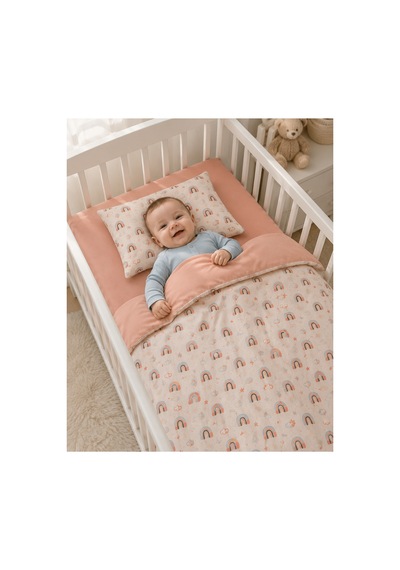 %100 Pamuk Gökkuşağı Desenli Bebek Nevresim Takımı 100 150 Cm Bej - 777071303 Bej