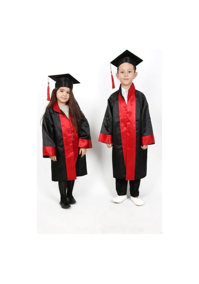 İşel Tekstil Unisex Siyah Kırmızı Lise Mezuniyet Kıyafeti Siyah Kırmızı