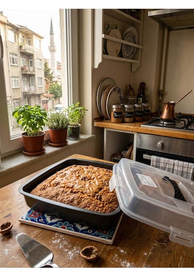 Kare Kek Ve Börek Saklama Kabı 30x30 Cm Tutacaklı Kilitli Kapaklı Pasta Poğaça Taşıma Kutusu Antrasit