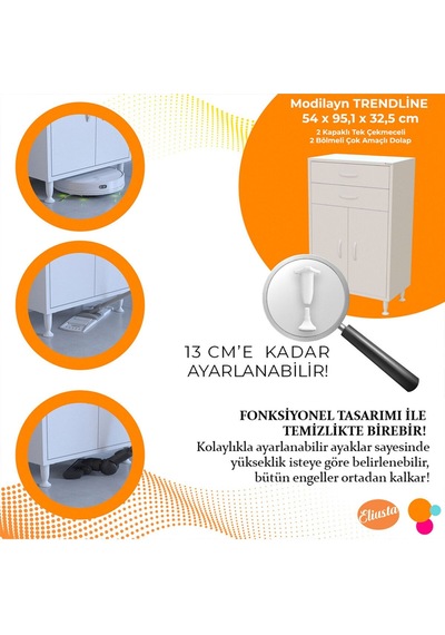 İki Çekmeceli İki Kapaklı Çok Amaçlı Dolap Mutfak Dolabı Banyo Dolabı Ofis Dolabı Beyaz