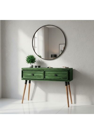 Mobenta Stria Entry: Modern Masif Dresuar 2 Çekmeceli Antre Konsolu - 120x31.5 Ye Yeşil