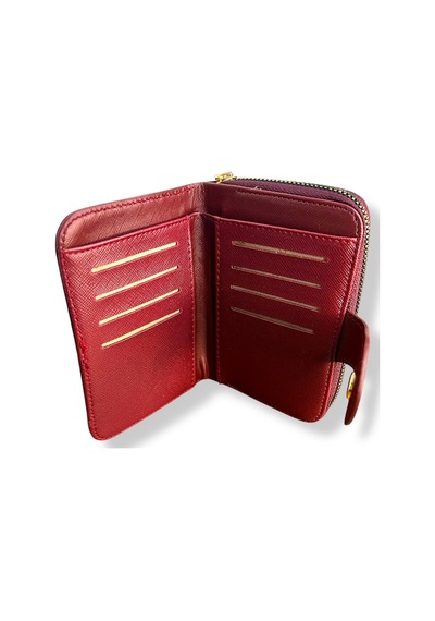 Me-vo Kadın Süet Mini Cüzdan, Fermuarlı, Bordo, 8 Kartlık, Metal Düğmeli Bordo