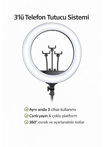 Ring Light Led Işık Halkası 21 Inç 54 Cm Profesyonel Stüdyo Işığı Ve 210 Cm Döküm Ayak Kumanda Çanta Siyah