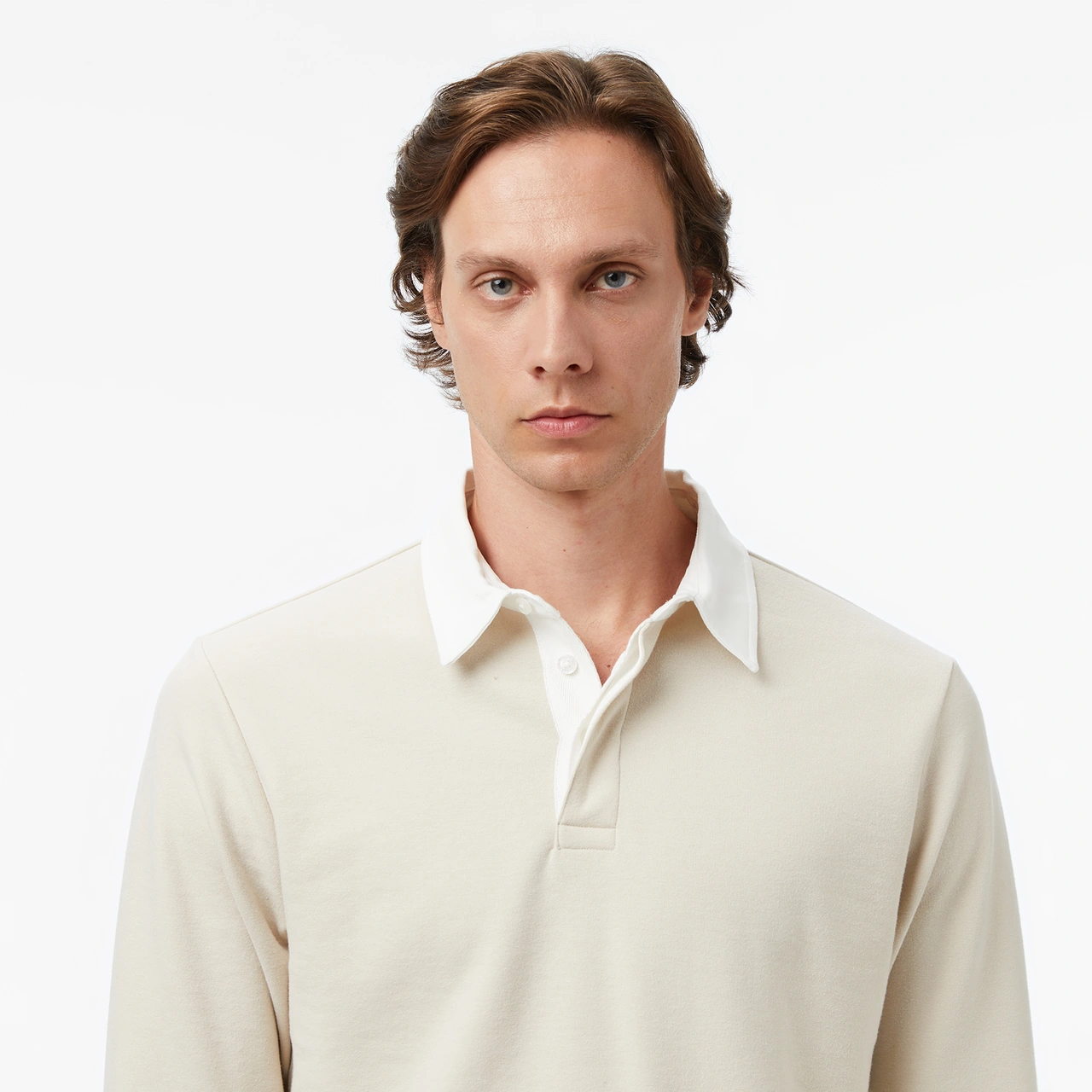Nautica Erkek Bej Classic Fit Uzun Kollu Polo Yaka T-shirt Düz K57011t Bej