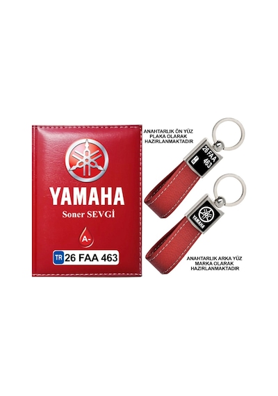 Plakanıza Özel Yamaha Logolu Kırmızı Ruhsat Kabı Ve Anahtarlık