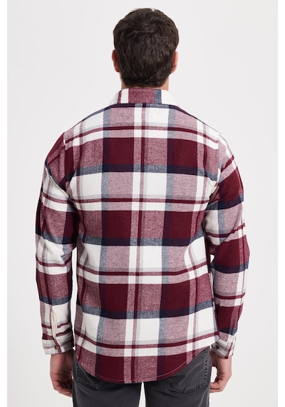Tudors Erkek Slim Fit Dar Kesim Kareli Kışlık Oduncu Gömlek-42347 Bordo