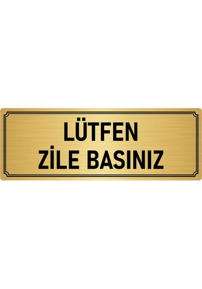 Metal Yönlendirme Levhası, Departman Kapı İsimliği Lütfen Zile Basınız 10x20 cm Altın Renk