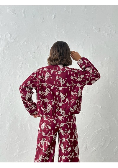 Verymoda Çiçek Nakışlı Fermuarlı Ceket F1948 Bordo