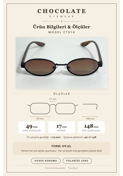 Kadın Polarize Oval Güneş Gözlüğü Kahverengi Uv400 Korumalı