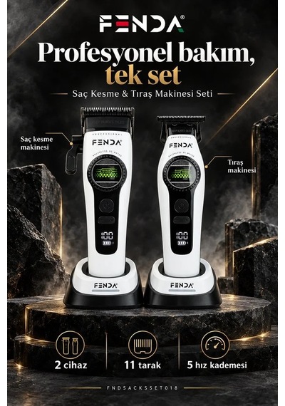 Fenda Profesyonel Saç, Ense Ve Sakal Tıraş Makinesi Seti Beyaz Fndsacksset0018