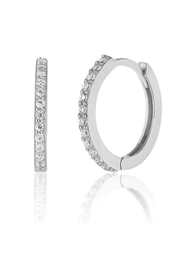 Zanaatsilver 925 Ayar Gümüş Yarım Tur Zirkon Taşlı 13 Mm Halka Küpe Gümüş