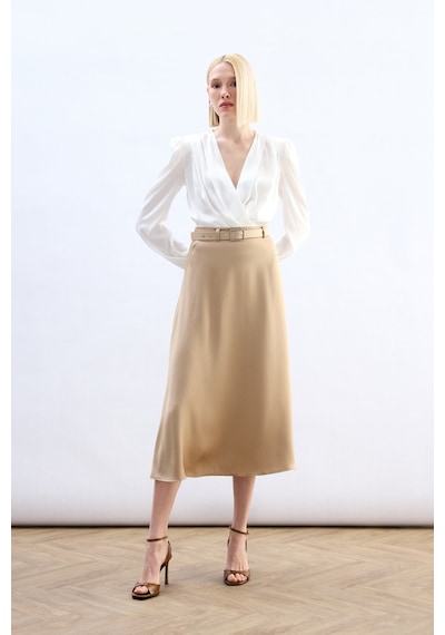 Sateen Kemerli Saten Etek - Camel-137015 CAMEL