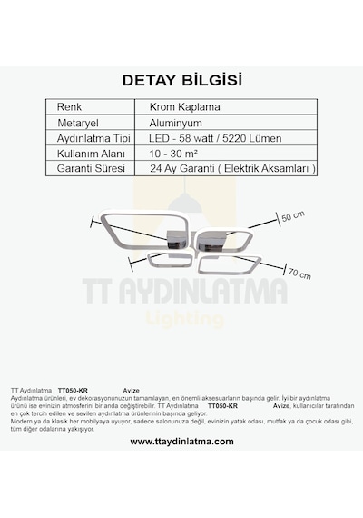 Tt050-kr Tt Aydınlatma Krom Kaplama 4 Lü Led Gün Işığı Avize Krom