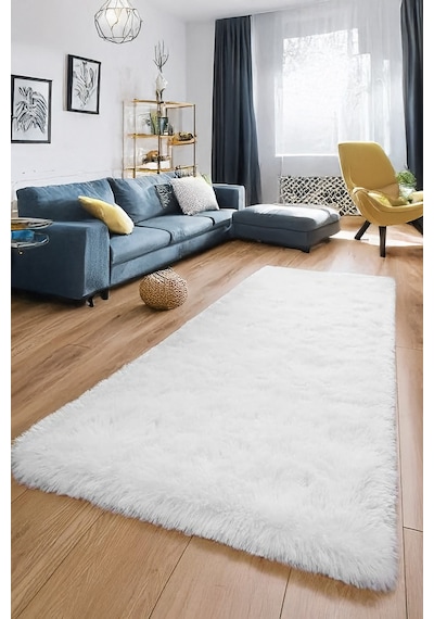 Beyaz Post Peluş Yumuşak Yıkanabilir Kaymaz Dot Taban Salon Koridor Çocuk Halısı Beyaz
