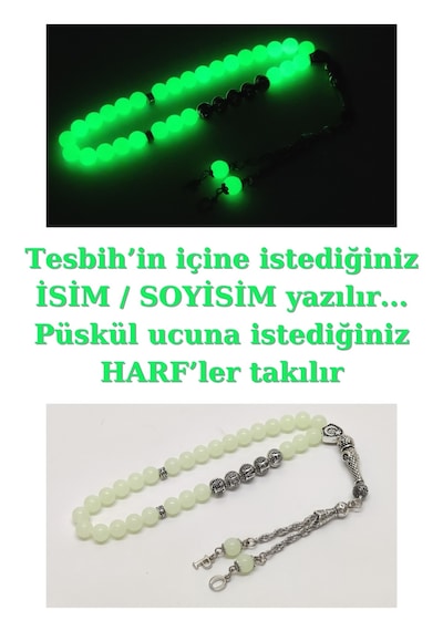 Tesbihsakarya Kedi Gözü - Fosforlu - Kişiye Özel - Isimli - Isme Özel Tesbih