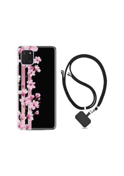 Samsung Samsung Galaxy Uyumlu Note 10 Lite Kılıf Desenli Silikon Boyun Askılı Pink Flowers 3 1393