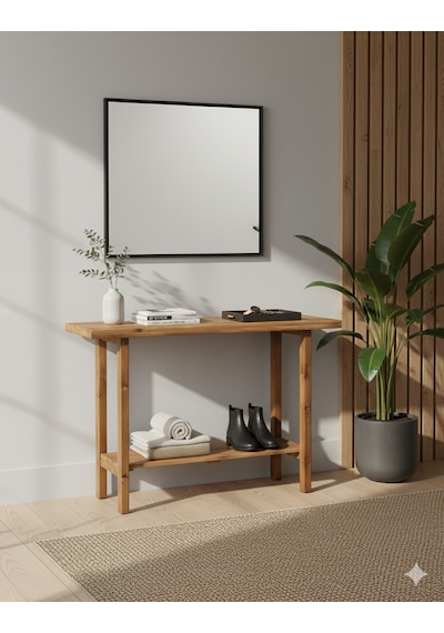 Doğal Çam Ahşap Dresuar Modern Giriş Ve Salon Masası Dekoratif Konsol Kahverengi