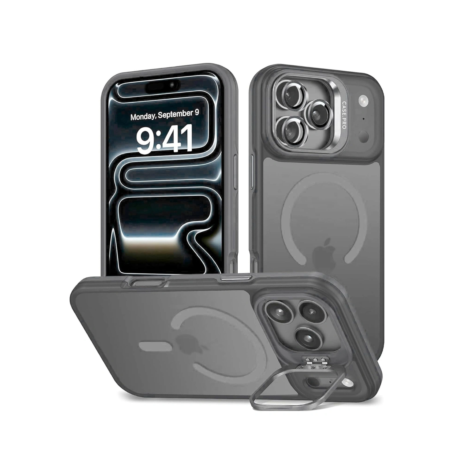 Apple Uyumlu iPhone 17 Pro Max Kılıf Armor Seri Magsafe Stand Özellikli Kamera Lensli Kapak Gri
