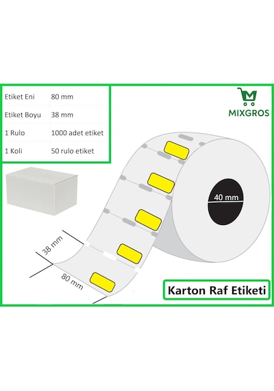 80x38 Mm Karton Termal Raf Reyon Etiketi Sarı Fiyat Çerçeveli 1 Rulo: 1000 Adet Etiket 1 Koli: 50 Rulo Etiket
