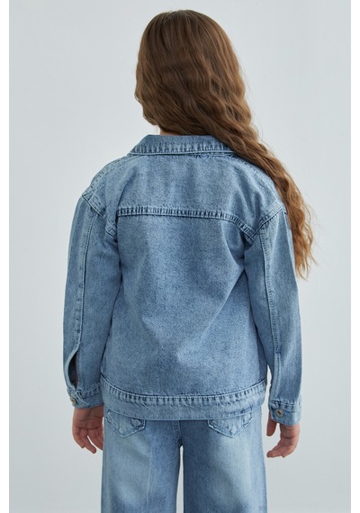 Fullamoda Taşlı Beli Lastikli Kız Çocuk Jean 3 Lü Takım Mavi