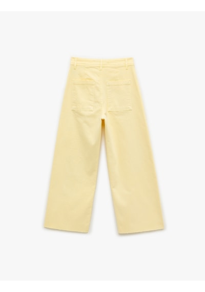 Koton Cep Detaylı Düğmeli Pamuklu Crop Geniş Paça Denim Pantolon - Culotte Jean Sarı 5sal40007mw Sarı Koton Cep Detaylı Düğmeli Pamuklu Crop Geniş Paça Denim Pantolon - Culotte Jean Sarı 5sal40007mw Sarı