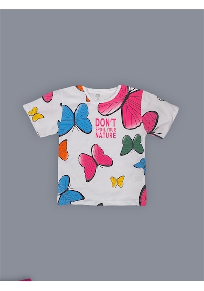 Mnk Baby & Kids Baskılı Kız Çocuk Tişört Şort Takım M00730 Fuşya