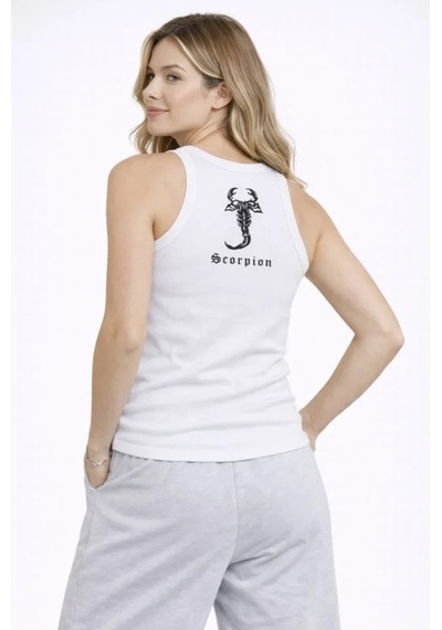 Meleners Fitilli Atlet Sıfır Yaka Slim Fit Arka Baskılı Spor Atlet - Beyaz