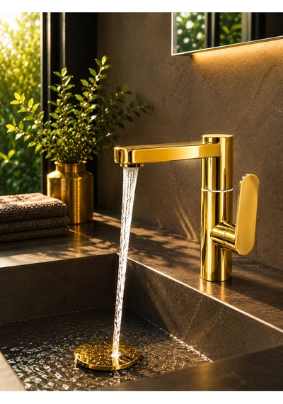 Viosa Silva 360 Döner Parlak Gold Lavabo Bataryası Lüks Modern Banyo Musluğu Banyo Lavabo Bataryası Siyah