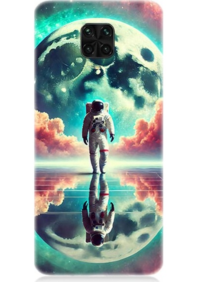 Xiaomi Redmi Note 9 Pro Uyumlu Ay Yolu Astronot Yolculuğu Desenli Silikon Kılıf Çok Renkli