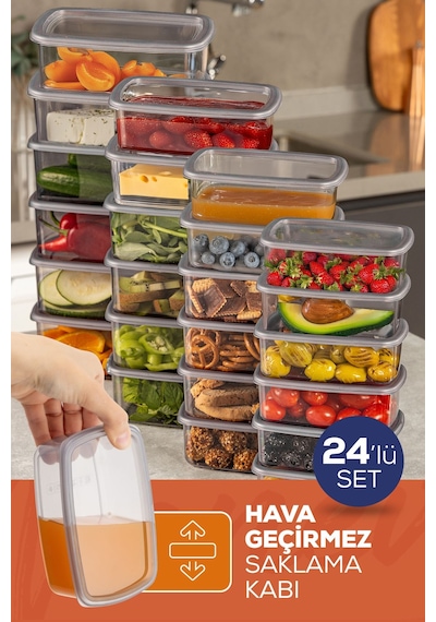 Vienve Hava Geçirmez Saklama Kabı Seti Antrasit 24'lü 6 x 250 - 500 - 750 - 1200 ML