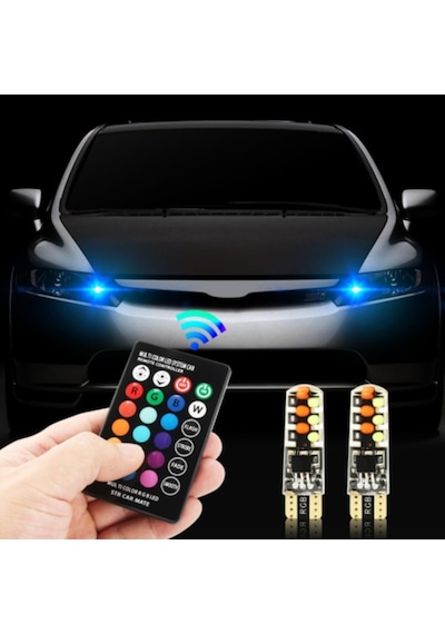 Meyzone Kumandalı Çakarlı Rgb T10 Park Ledi Far Ledi Renkli Park Ampulü