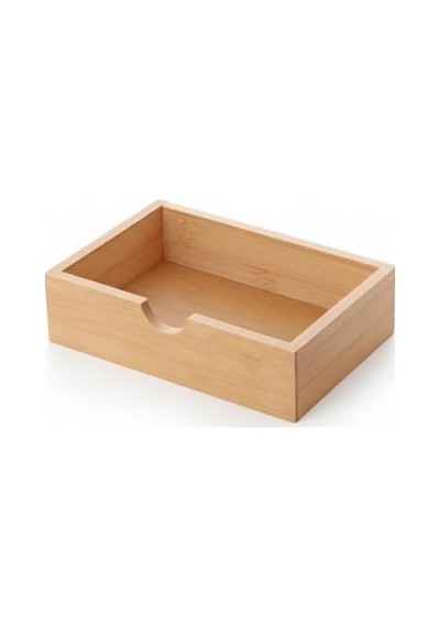 Doğal Bambu Peçetelik Ve Çok Amaçlı Organizer Kutu - 18.5x12.5x5 Cm Masaüstü Ve Banyo Düzenleyici Ahşap Stand -