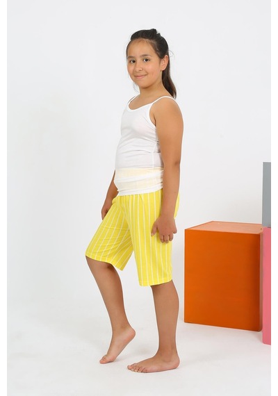 Akbeniz Kız Çocuk İp Askılı Şortlu Penye Beyaz Pijama Takım 20430