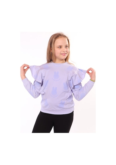 Kız Çocuk Regular Fit Bisiklet Yaka Fırfırlı Baskılı Sweatshirt - 2 İplik Koyu Mavi