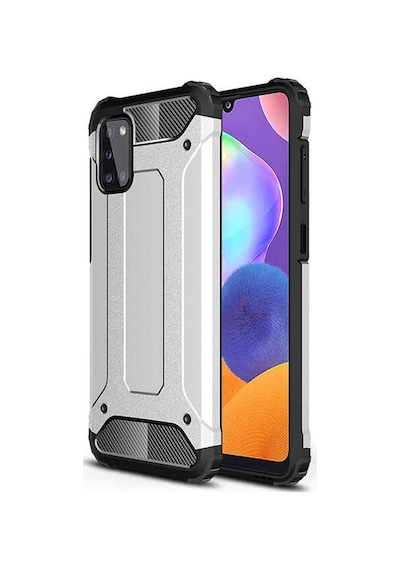 Noktaks - Samsung Galaxy Uyumlu A31 - Kılıf Çift Katman Zırh Tank Crash Military Kapak - Gri