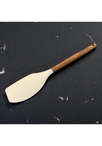 Akasya Saplı Premium Silikon Spatula Isıya Dayanıklı, Yapışmaz Ve Çizmez Yüzeyli, Doğal Ahşap Saplı Mutfak Gereci Üç Renk Seçeneği Beyaz 0