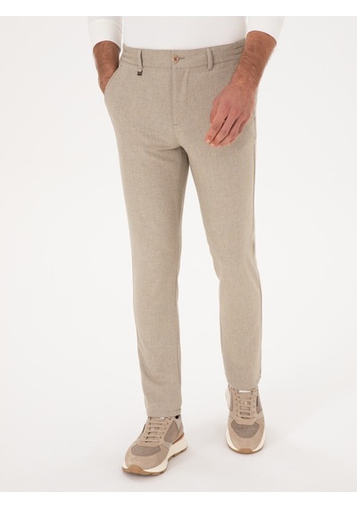 Cacharel Bej Slim Fit Yün Karışımlı Kanvas Pantolon