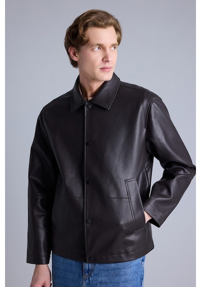 Defacto Su Geçirmez Regular Fit Polo Yaka Astarlı Çıtçıt Kapamalı Cepli Suni Deri Mont H2233ax26aubn338 Kahve-bn338
