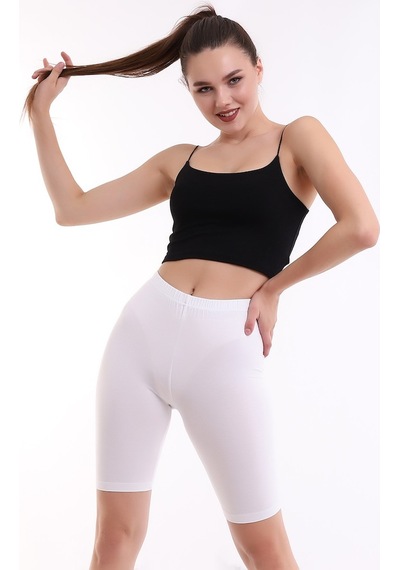 Self Clothing Kadın Beyaz Penye Kumaş Yüksek Bel Kısa Tayt Slf1295