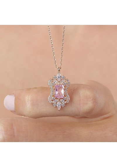 Mia Vento Pink Taşlı Işıltı Klasiği Rose Renk Vintage Gümüş Mini Set