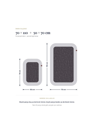 Banyo Paspası Takımı 70x110+50x70 Cm Düz Antrasit Gri & Gümüş Gri
