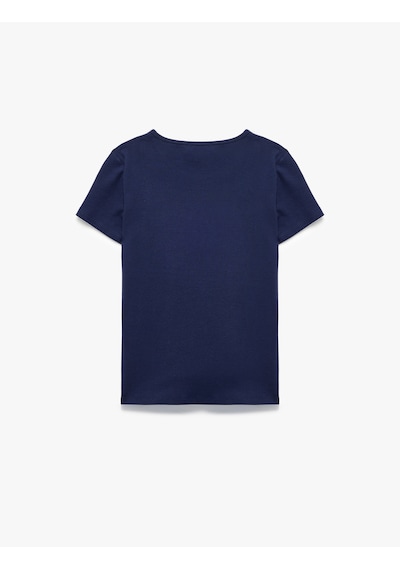 Koton Slim Fit Kısa Kollu Bisiklet Yaka Çilek Baskılı Tişört Lacivert 6sal10875ık