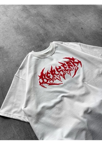 Erkek Kısa Kol Yazlık Tişört Bisiklet Yaka Baskılı Oversize T-shirt - Beyaz Çok Renkli